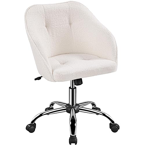 Yaheetech Boucle Vanity Chair Ergonomic Swivel Office Computer Desk Chair Soft Height Adjustable Armchair for Home Office Bedroom Ivory