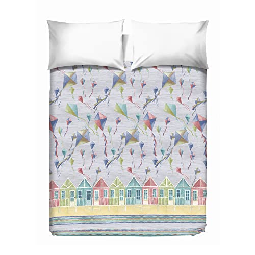 PENSIERI DELICATI Double Bed Cover 260 x 280 cm, Single Sheet 100% Cotton Pique, Ideal as Furnishing Towel, Blanket Save Bed 2 Squares, Grey Kites, 100% Made in Italy