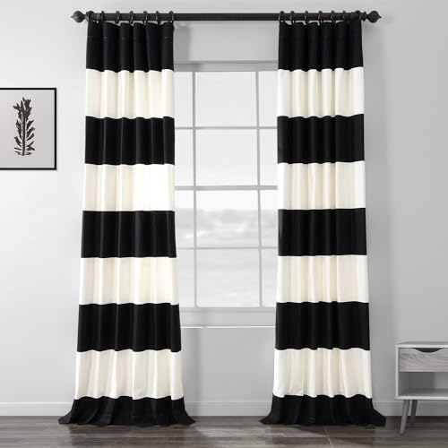 HPD Half Price Drapes Horizontal Stripe Curtains For Living Room 50 X 108 (1 Panel), PRCT-HS06-108, Onyx Black & Off White