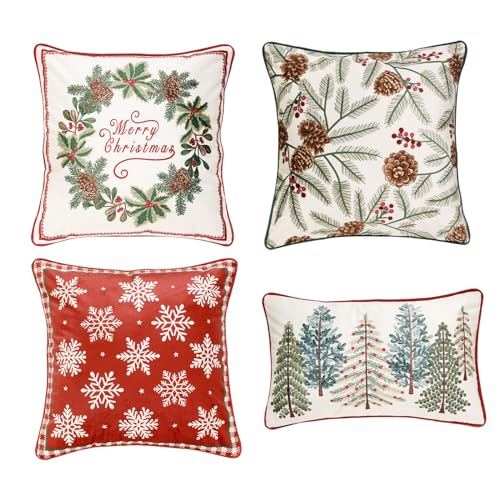 ISAENNE French Chrismas Velvet Throw Pillow Cover,Set of 4-Carol ABCF - Vintage Elegant Pillow Cover,Concealed Zipper Design,Pinecones Pattern,Sofas,Bedroom,Living Room,Lounge Chairs