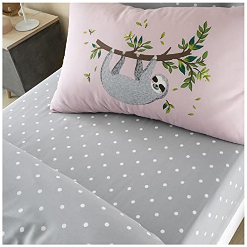 GAVENO CAVAILIA Luxury Kids Choice Hanging Out Sloth Duvet Cover OR Premium Fitted Sheet Set for Boys & Girls, Polycotton, Blush Pink, Single, 11584254