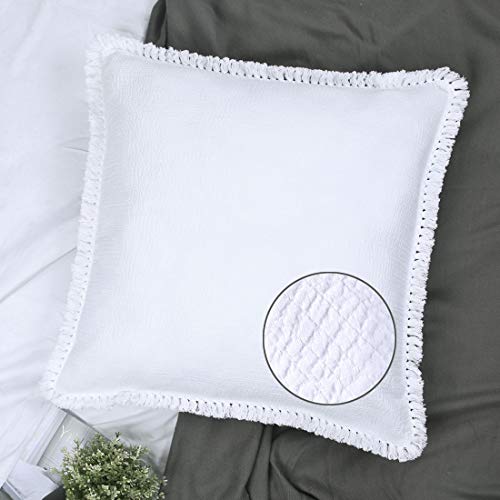 YINFUNG White Euro Sham 26x26 Set of 2 Quilted Textured Matelasse Tassel Fringe Boho European Pillow Shams Cotton Yarn Dyed Decorative Large Pillow Cover Square Moroccan