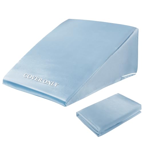 "HOMBYS Satin Bed Wedge Pillow Cover Silky & Smooth Wedge Pillowcase 1 Pack 24x24x12.5, Soft & Breathable, Removable & Machine Washable-Zipper Design (Pillow Not Include), (Light Blue, 24""x24""x12.5)"