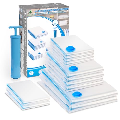 VOUNOT?? 12pcs Vacuum Storage Bags for Clothes, Duvets, Pillows, Blankets, Reusable Space Saver Bags with Pump, 2 Jumbo 4 Medium 4 Small 2 Roll Up, Multi-coloured