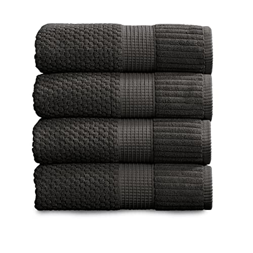 "NY Loft 100% Cotton Bath Towel 4 Pack - Super Soft & Absorbent Quick-Dry Bath Towels 30"" x 52"" -Textured and Durable Cotton - Trinity Collection (4 Pack Bath Towel, Dark Grey)"