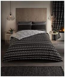 GC GAVENO CAVAILIA Luxurious Seb Stripe Bed Set with Duvet Cover and Pillow Cases, Polyester-Cotton, [ Double - Black ]