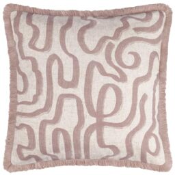 furn. Hoem Lina Abstract Printed Cushion Cover – Reversible Fringed Trim Zip Closure (Soft Pink – 45 x 45 cm)