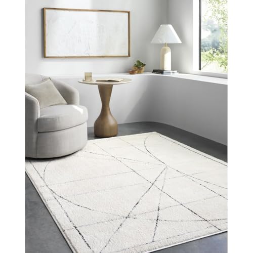 Livabliss x Galey Alix Shaggy Rug - Modern Berber Rugs Living Room, Large 200x275 cm, Soft Shaggy Rugs for Bedroom - Neutral Boho Fluffy Rug, Easy Care Plush Thick Pile - Ivory, Black