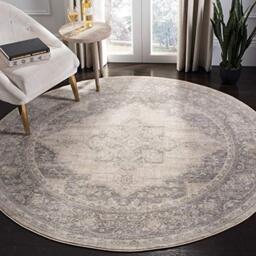 SAFAVIEH Traditional Rug for Living Room, Dining Room, Bedroom - Brentwood Collection, Short Pile, in Cream and Grey, 90 x 90 cm