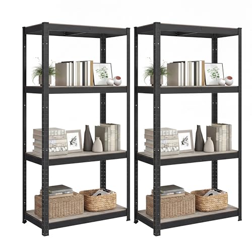 SONGMICS Set of 2 Shelving Units, 40 x 80 x 160 cm, 520 kg Load Capacity (130 kg per Shelf), Industrial, Adjustable Storage Shelves, for Living Room, Kitchen, Garage, Greige and Black GLR044B22