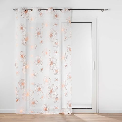 Douceur d'Intérieur, Joyce Rose Gold Net Curtain with Eyelets (140 x 280 cm) Metallic Print Sandblasted Voile
