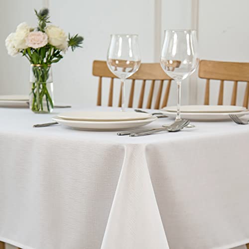 maxmill Square Tablecloth Water Resistance Antiwrinkle Spill Proof Linen Looking Texture Table Cloth, Decorative Fabric Table Cover for Banquet Parties Event Holiday Dinner, 70 x 70 Inch, White