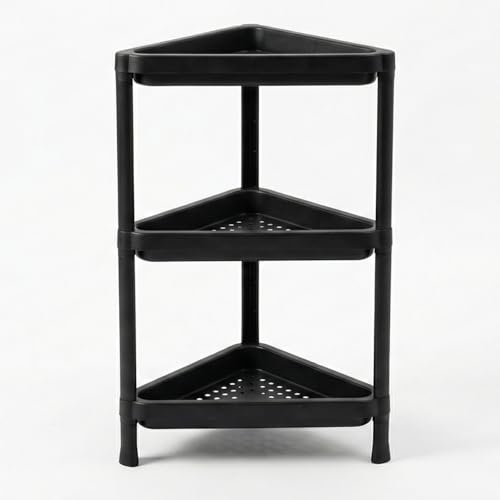 DIVCHI 3 Tier Triangle Storage Rack Utility Cart Corner Storage Shelving Organizer for Kitchen Laundry Narrow Space Rack Space-Saving Bathroom Bedside Shelves (Black)