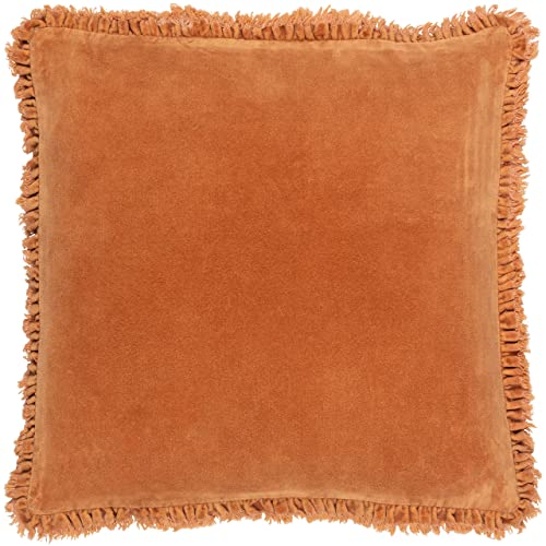 Yard furn Bertie Washed Cotton Velvet Polyester Filled Cushion – Soft Velvet Relaxed Style Decorative Pillow (Rust – 45x45cm)