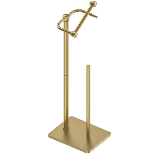 RUACQ Toilet Roll Holder Free Standing, Brushed Gold - Stainless Steel Bathroom Toilet Paper Holder 4 Paper Rolls, Non-Slip and Non-Rust Toilet Tissue Holder with Weighted Base