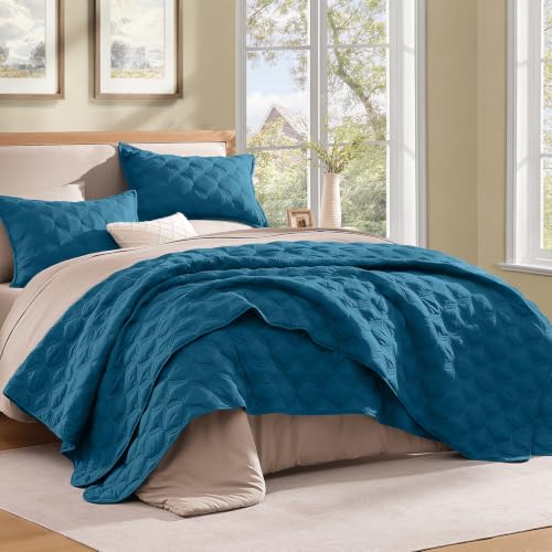 Litanika King Size Quilt Bedding Set - Teal Lightweight Comforter Bedspreads & Coverlets Turquoise - Bedding Cover Bed Decor All Season - 3 Pieces (1 Quilt, 2 Pillowcases)