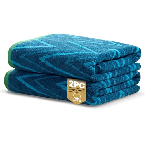 Rapport Home Helix Face Towels 2 Pack - Ocean Blue - 30x30cm - Luxurious 500GSM 100% Cotton - Oeko-Tex Certified Soft & Absorbent