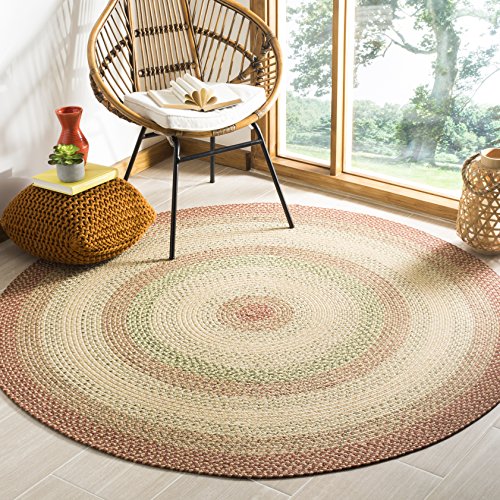 Safavieh Contemporary Rug Living Room, Dining Room, Bedroom - Machine Washable and Reversable - Braided Collection, Short Pile, in Rust and Orange, 160 x 160 cm