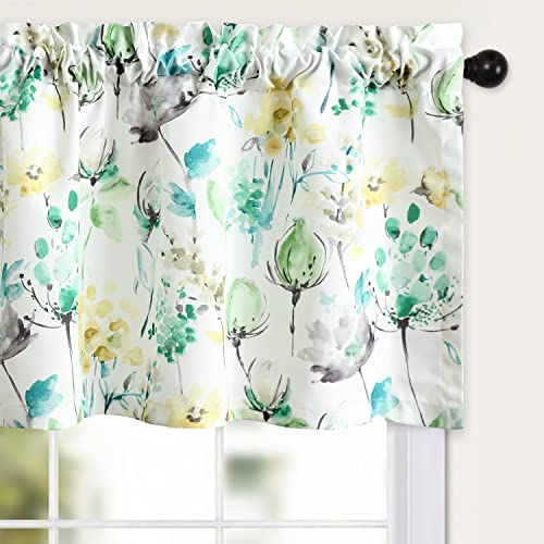 Leeva 1 Panel Bedroom Curtain Valance, Watercolor Flower Printed Decorative Solid Window Treatment for Living Dining Room, Rod Pocket, 52x18 in