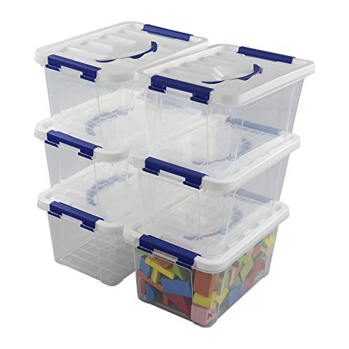 DynkoNA 6-Pack Storage Box Tote, Plastic Organizer Bin with Latching Handle, 6 L