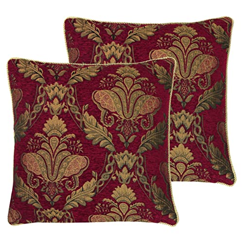Riva Paoletti Shiraz Polyester Filled Cushions (Twin Pack), Polyester, Burgundy, 45 x 45cm