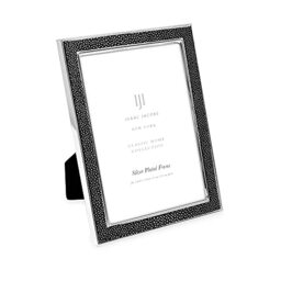 Isaac Jacobs 5x7 Black Leather with Silver Metal (Vertical & Horizontal) Picture Frame, Shagreen Border w/Black Fabric Easel, Wall-Mountable, Made For Tabletop, Photo Gallery (5x7, Black W/Silver)
