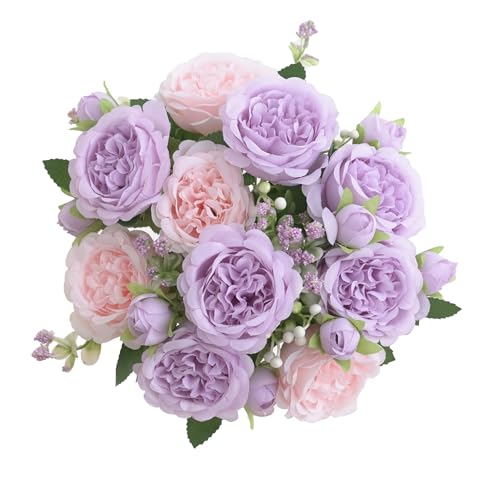 karoro 2 Packs Artificial Peonies Flowers, Silk Purple Fake Peonies Flowers Faux Bouquet for Centerpiece Table Wedding Party Home Decor