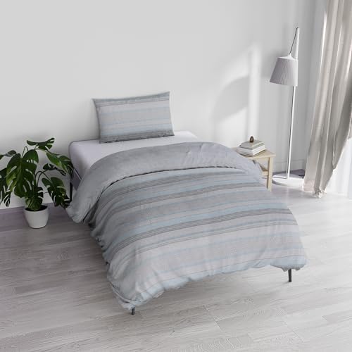 Italian Bed Linen Athena Duvet Cover Set with Printed Bag and Pillowcases, BELEN LIGHT Blue, Single