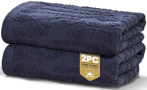 Rapport Home 2-Pack Safari Hand Towels - Midnight Blue - 50x85cm 100% Cotton 500GSM - Absorbent & Soft Bathroom Towel Set - Oeko-Tex Certified