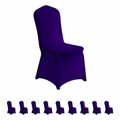 LZY 10pcs Spandex Chair Cover Stretch Slipcovers for Wedding Party, Dining Banquet Chair Decoration Covers (Purple, 10)