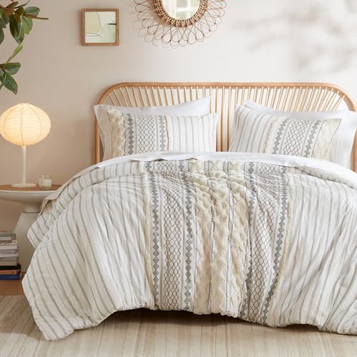 INK+IVY All Season Comforter Cover Bedding Set, Matching Shams, cotton shell, Ivory, King