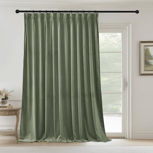 StangH Sage Green Curtains 96 Inches Pinch Pleated Window Drapes 1 Panel - Room Darkening & Enhanced Privacy, Skin Friendly Velvet, Christmas Festive Decor, Living Room