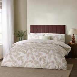 furn. Hoem Lauro Duvet Cover Set – Reversible Cotton Blend Botanical Leaf Bedding (Stone - Super King)