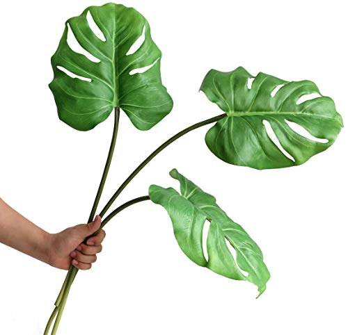 "Ahvoler Artificial Monstera Leaves Tropical Palm Plants Leaves Large with Long Stem for Vase Home Wedding Decorations, 30"", 3 pcs"