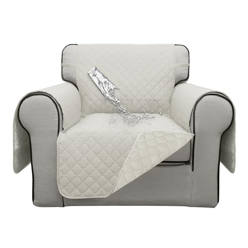 ISSUNTEX Double Protection 100% Waterproof Chair Sofa Covers for Living Room, Couch Covers for Chair Sofa, Reversible Furniture Protector Sofa Cover for Dogs, Pets, Kids (Chair, Ivory/Ivory)