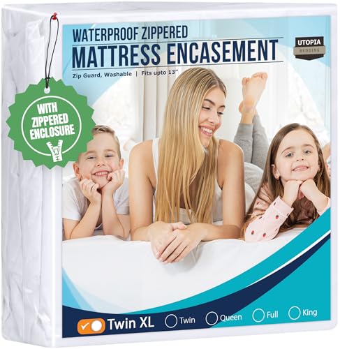 Utopia Bedding Zippered Mattress Encasement, Waterproof Mattress Protector, Six-Sided Absorbent Cover, Bed Bug & Dust Mite Proof, White (Twin XL)