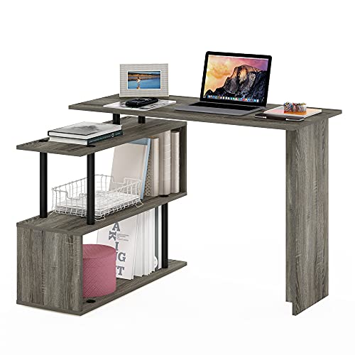 Furinno L-Shape Computer, Writing, Study Desk, Engineered Wood, French Oak/Black, 100.1(W) x 72.4(H) x 80(D) cm