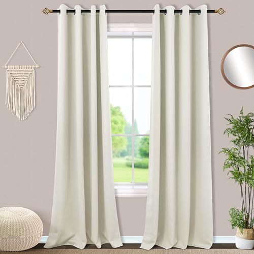 Mrs.Naturall 92 Inch Curtains Long,Grommet 80% Blackout Black Out Curtains for Living Room Bedroom,52x92 in Length 2 Panels Set,Cream