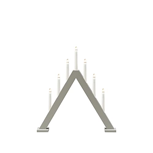 Konstsmide Christmas Lights/Modern Candle Bridge/Grey Lacquered Wood/Indoor Use (IP20)/230V Indoor/7 Candles with Clear Bulbs/White Cable with On Off Switch
