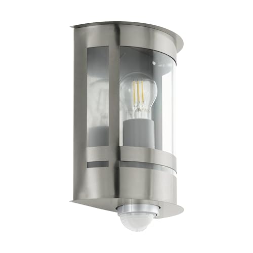 Eglo Outdoor Wall Lamp Tribano, Exterior Wall Light, Galvanised Steel in Stainless Steel Finish, Transparent Plastic, Outdoor Light with E27 Socket, IP44