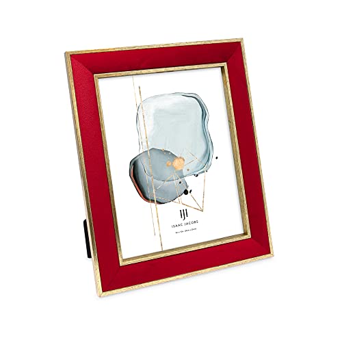 Isaac Jacobs Velvet Picture Frame with Metallic Gold Double Border, Photo Frame, Horizontal & Vertical, Made for Tabletop & Wall Display, for Home and Office (8x10, Red)