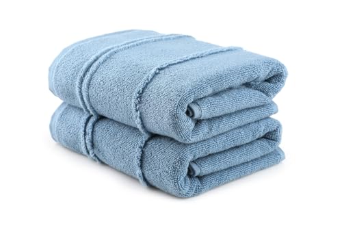 Foutastic Luxury Bath Towel Set (2-Piece) 100% Microfibre 75 x 150 cm 450 GSM - Delicate Blue - Machine Washable at 40 C - Ideal for Spa and Home Use