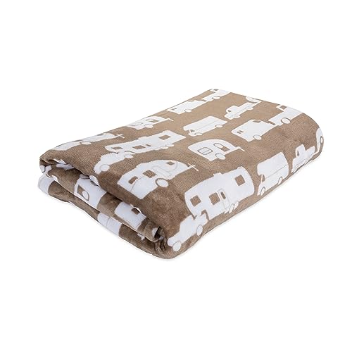 Camco Life is Better at The Campsite Plush Fleece Blanket - Queen-Sized Blanket Measures 90-inches (L) x 90-inches (W) - Greige (53126)