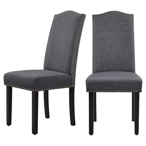 Yaheetech Set of 2 Dining Chairs Classic Kitchen Chair with High Back Solid Wooden Legs Soft Padded Seat for Home Dining Room Furniture