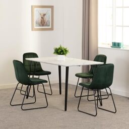 Seconique Marlow Dining Set with Lukas Chairs in White Marble Effect/Green