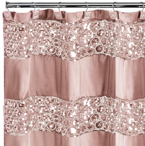 "Zahari Home Sinatra Bathroom Shower Curtain Glamorous Bling Fabric Shower Curtain, 72""x70"", Blush"
