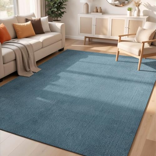 Rugs by Desire Comfy Washable Modern Living Room Rug Polyester Plain Indoor Area Rug with Low Pile - Anti-Slip Felt Backing SuperSoft Carpet Bedroom-Hallway, Blue, 60x100 cm