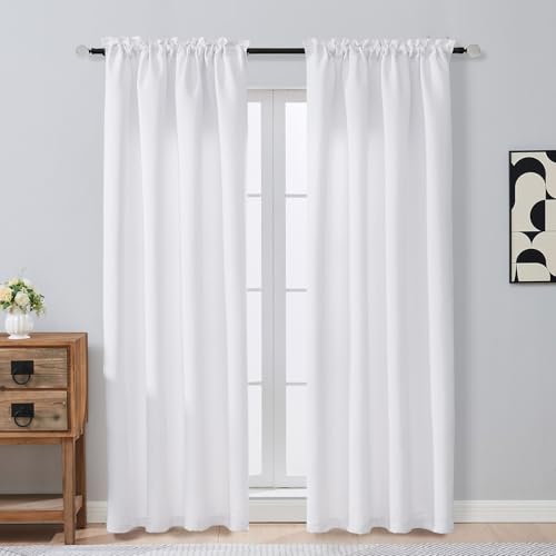 OVZME Pure White Curtains for Bedroom 84 Inches Long 2 Pieces, Solid Thermal Insulated Light Filtering Living Room Window Treatments Curtains, Dual Rod Pocket Living Room Drapes, 2x50Wx84L Inches