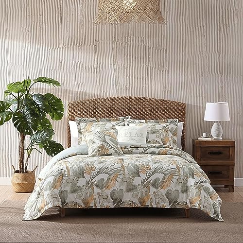 Tommy Bahama - King Duvet Cover Set, Soft Cotton Bedding with Matching Shams, Tropical Home Decor with Solid Reverse (Raw Coast Green, King)