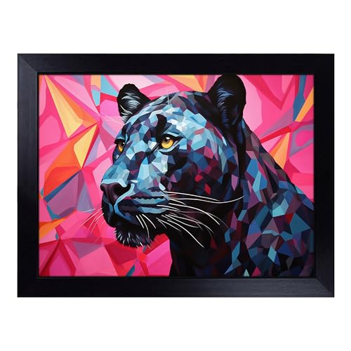 Lap Tray with Bean Bag Cushion, Panther Geometric - Handmade in the UK, Raised Wooden Edge, Padded Cushion, Heat-Resistant Wipe-Clean Surface, for Meals, Laptops and Crafts